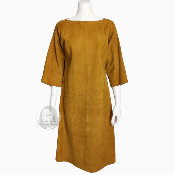 Bonnie Cashin Sills Dress Gold Suede Leather Kimono Style Sleeves Rare 1960s - Picture 1 of 9